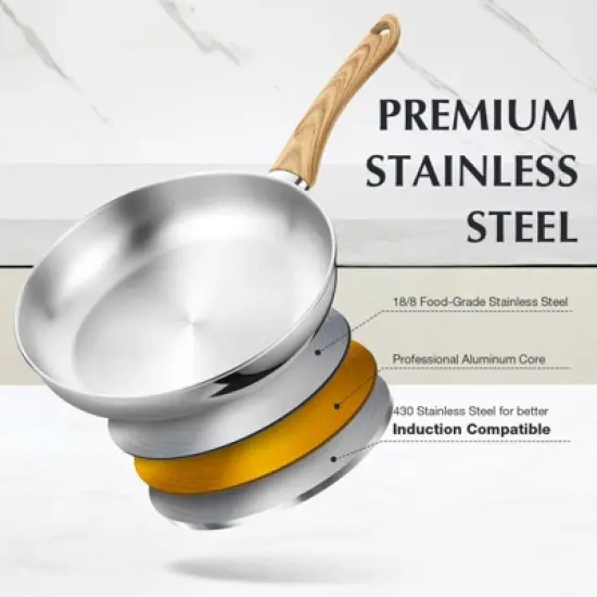 KOCH SYSTEME CS Stainless Steel Pan, Stainless Skillet with Lid for Cooking, Dishwasher Safe image {3}