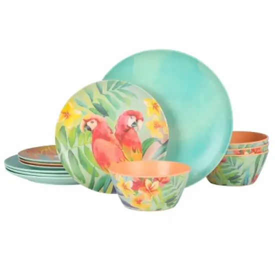 Laurie Gates Tropical Parrots 12 Piece Melamine Dinnerware Set in Assorted Designs image {14}