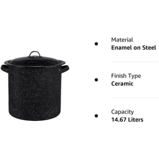 Granite Ware 15.5 Qt Stock Pot with Lid, Enameled Steel Perfect for Seafood, Steamer for Soups Or Sauces, Speckled Black image {4}