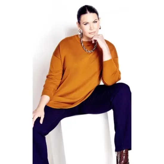 Women's Plus Size Tully Curved Hem Sweater - saffron | AVENUE image {6}