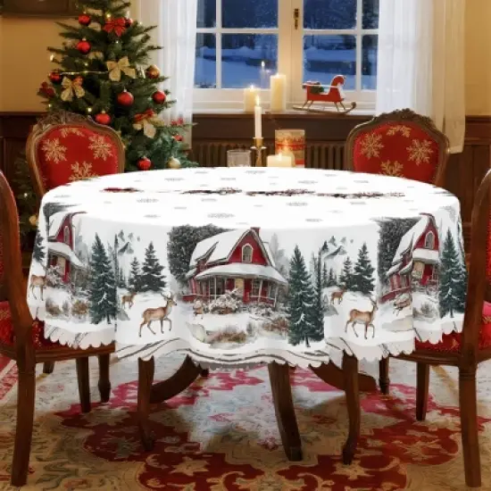 LOVEVOOK Christmas Rectangle Tablecloth Flower Xmas Table Cloths, Washable Polyester Fabric Table Covers for Dining, Party Holiday Decor image {4}