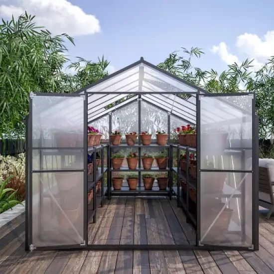 Outdoor 6x8 FT Greenhouse, Aluminum Large Walk-in Greenhouse, Polycarbonate Greenhouse with Quick Setup Structure and Roof Vent-Coolbibila image {1}