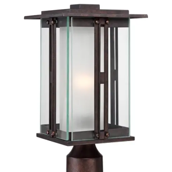 Franklin Iron Works Rustic Industrial Outdoor Post Light with Pier Mount Bronze Metal 15 3/4" Clear Frosted Glass for Exterior Deck House Porch Yard image {2}