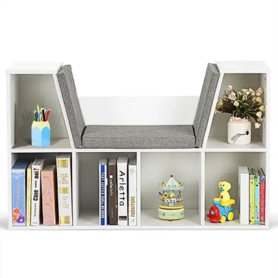 Costway 6 Cubby Kid Storage Cabinet Bookcase Multi-Purpose Shelf Cushioned Reading Nook image {6}