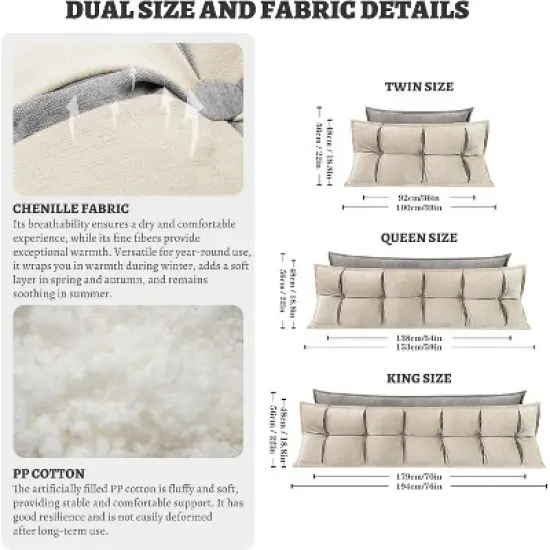 Headboard Backrest Set of 2 Pack Chenille Throw Pillows for Daybed Couch Support Reading Pillows, Gray &Beige image {1}