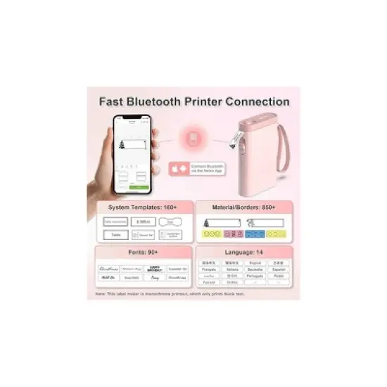 Nelko P21 Bluetooth Label Printer Pink with 14x40mm 100pc Roll and 14x40mm 180pc Roll image {2}
