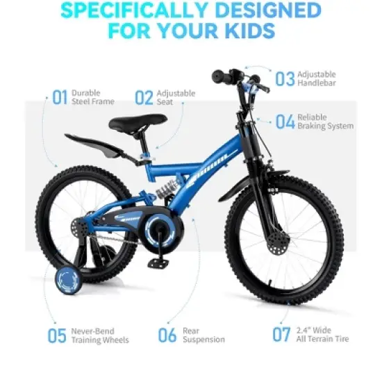 SKONYON Kids Bike 16 Inch or 18 Inch with Training Wheels for Ages 4-9 Adjustable Seat Dual Brake Shock Absorption Lightweight Bicycle for Children image {2}