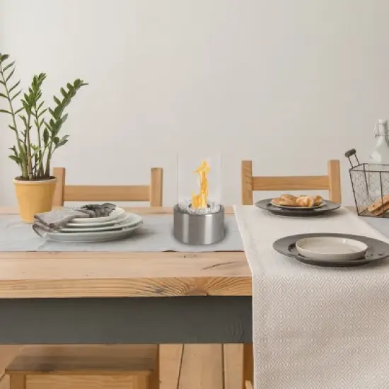 Bio Ethanol Tabletop Fire Pit - Indoor or Outdoor Smokeless Portable Fireplace - Clean Burning Ventless Cylinder with Real Flame by Northwest (Silver) image {6}