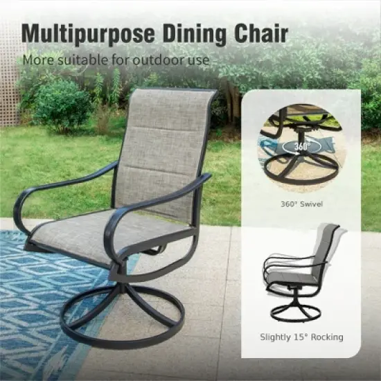 Captiva Designs 7pc Black Outdoor Dining Steel Table & Padded Textilene Swivel Chairs image {13}