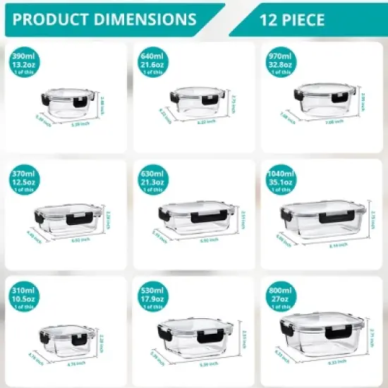 Sorbus Glass Food Storage Containers with Lids - Airtight, Microwave, Fridge, Dishwasher, Oven Safe, BPA-Free, Meal Prep Containers image {2}