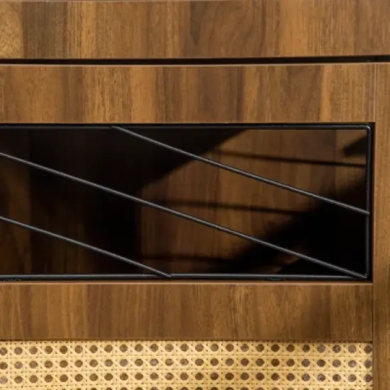 PawHut Dog Crate Furniture with Soft Cushion, Dog Crate End Table with Rattan Decoration, Dog Kennel Furniture Indoors, Walnut image {5}