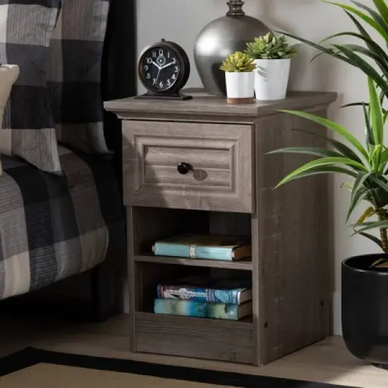 Dara 1 Drawer Wood Nightstand Gray/Brown/Black - Baxton Studio image {5}