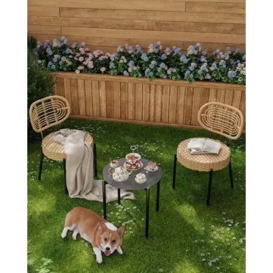 3 Pieces Patio Set Outdoor Wicker Bistro Set All-Weather Rattan Deck Conversation Set of 3 with Table & Cushions for Deck Patio Balcony Backyard image {1}