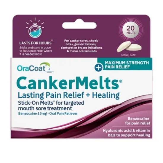 OraCoat Stick-On Melts Mouth Sore Treatment Canker Melts - 15mg Benzocaine - 20ct image {6}