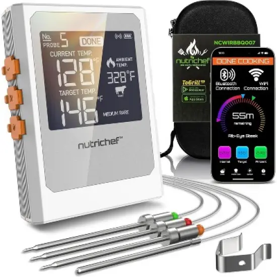 NutriChef NCWIRBBQ007 WiFi Smart BBQ Grill Thermometer with Digital Display image {8}