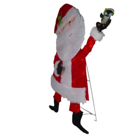 Northlight Lighted Chenille Santa with Bird Outdoor Christmas Decoration - 32" - White Lights image {2}