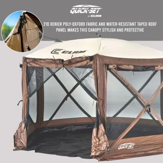 CLAM Quick-Set Pavilion Camper Foot Portable Pop-Up Camping Outdoor Gazebo Screen Tent 6 Sided Canopy Shelter with Stakes and Bag image {3}