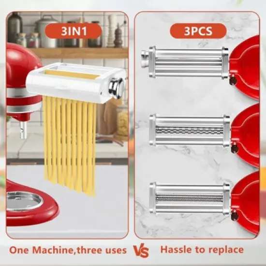3-in-1 Pasta Maker Attachment for Stand Mixers &ndash; Stainless Steel Pasta Press Accessory (Mixer Not Included) image {2}