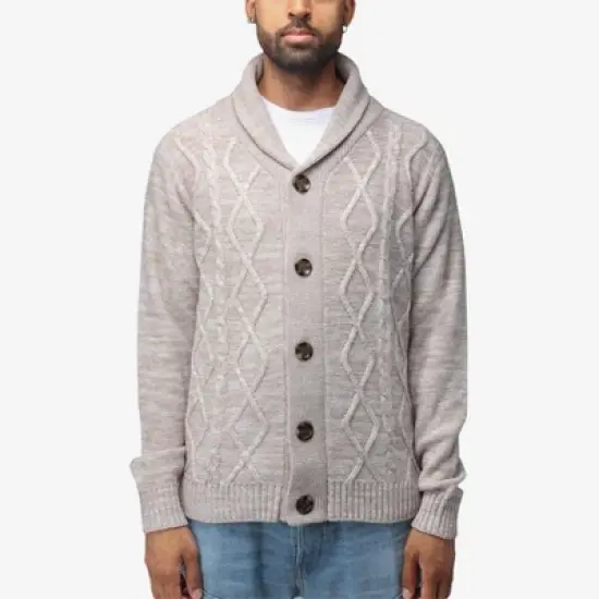 X RAY Men's Shawl Collar Cable Knit Cardigan image {11}