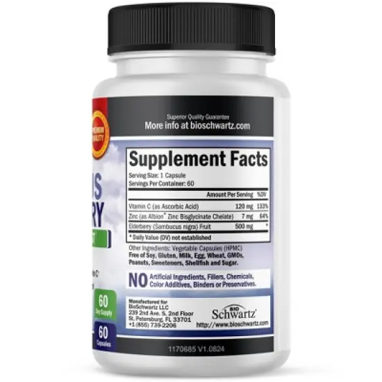 Sambucus Elderberry Capsules, Bioschwartz, Immune Boost with Zinc & 133% Vitamin C, 60ct image {2}