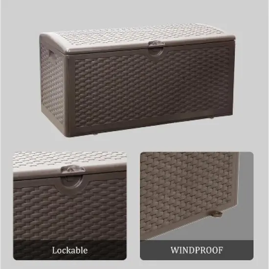 80 gallon professional lockable resin deck box, waterproof outdoor storage box for terrace furniture and garden tools, Brown, Blow molded image {5}