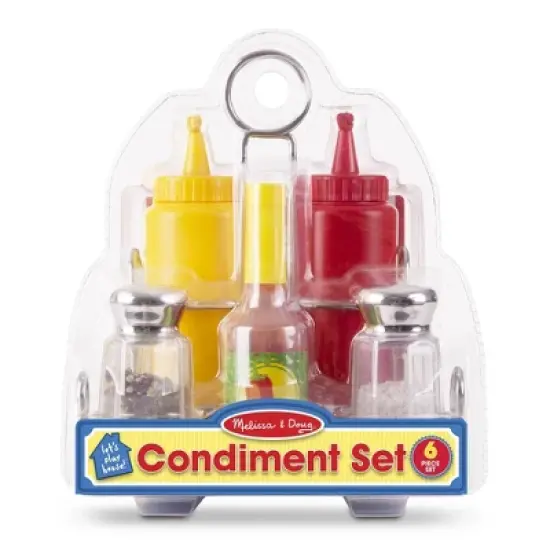 Melissa & Doug Condiments Set (6pc) - Play Food, Stainless Steel Caddy image {4}