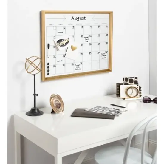 27.25" x 1.5" Calter Framed Magnetic Dry Erase Monthly Calendar Gold - Kate and Laurel image {4}