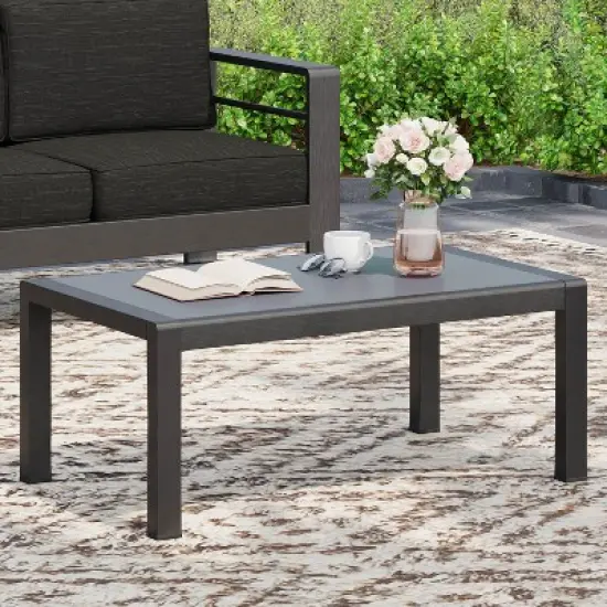 Christopher Knight Home Bennett Outdoor Aluminum and Tempered Glass Coffee Table image {1}