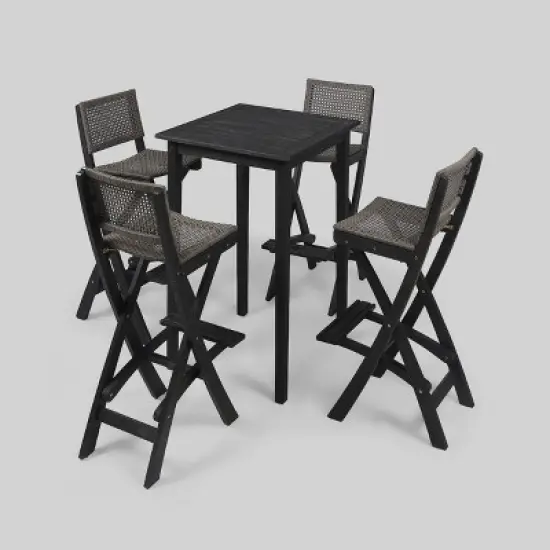 Polaris 5pc Wood and Wicker 26" Square Bar Set Dark Gray - Christopher Knight Home image {1}