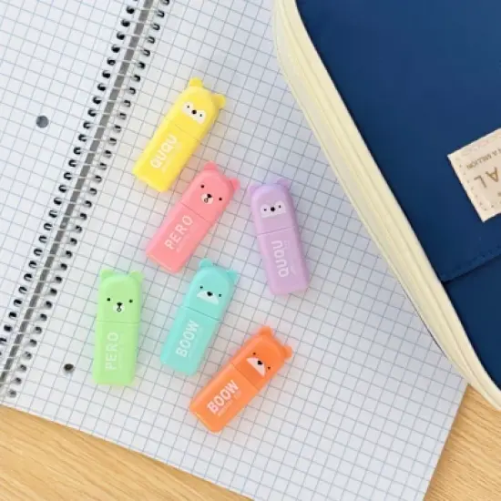Wrapables Cute and Colorful Highlighters, Marker Pens, Stationery Supplies (Set of 6), Bears image {5}