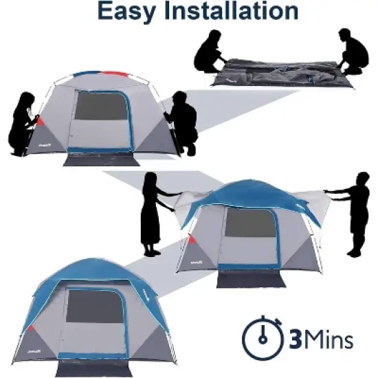 Camping Tent 4 Person Dome Tents, Easy Set Up Waterproof Tent with Carry Bag, Mesh Door, Portable Family Tent with Rainfly for for Traveling image {5}