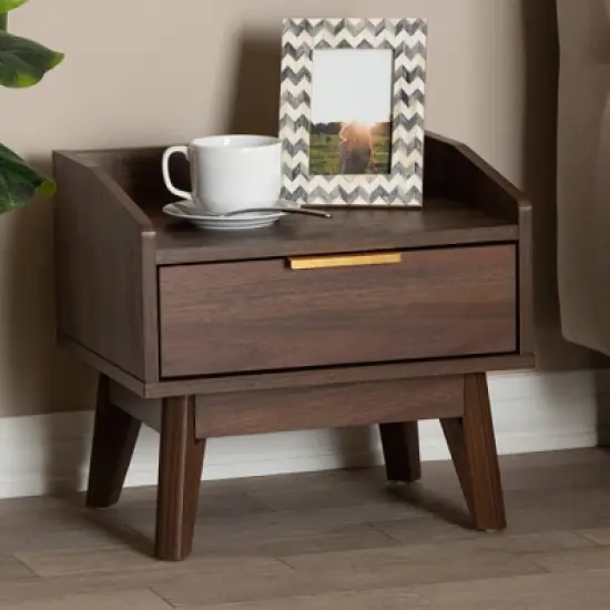 Lena Walnut Finished Wood Nightstand Brown - Baxton Studio image {1}