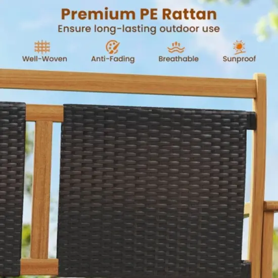 Tangkula Patio Rattan Glider Bench Swing Gliding Rocker for 2 w/ Acacia Wood Frame image {3}