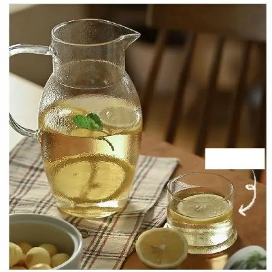 Elle Decor Bedside Pitcher Set, 44-Ounce Carafe with Cup Tumbler Doubles as A Lid, Made of Borosilicate Glass, Clear image {7}