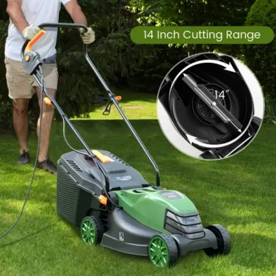 Costway Electric Corded Lawn Mower 12-AMP 14-Inch Walk-Behind Lawnmower with Collection Box image {6}