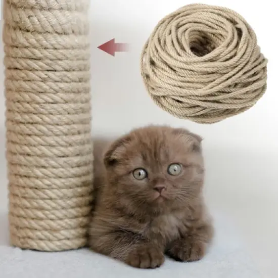 Unique Bargains Cat Natural Sisal Rope for Scratching Post Tree Replacement 164ft Yellow 1 Pc image {2}