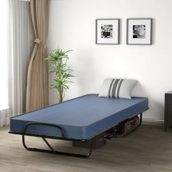 Costway Folding Bed with Memory Foam Mattress Portable Rollaway Guest Cot Memory Foam Navy Made in Ital image {2}