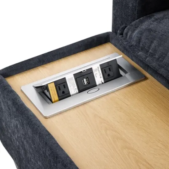 Whisen 90" U-shaped Sectional Sofa Modular Sofa Couch with a Movable Ottoman , a Coffee Table with Hidden Charging Devices image {12}