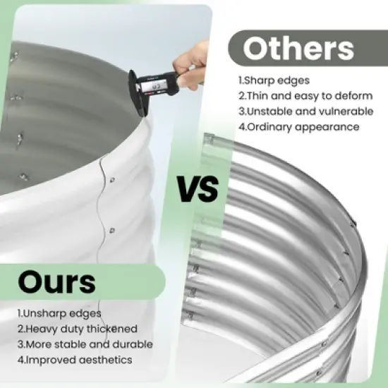 Raised Garden Bed Galvanized Steel - 8x2ft Large Outdoor Planter Box Kit with Wave Design, Open Base & Durable Frame, White image {2}