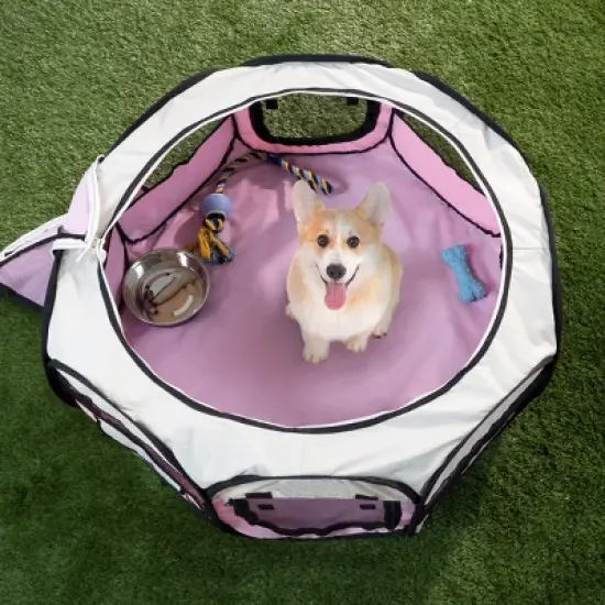 Pet Adobe Portable Pop-Up Pet Playpen with Carrying Bag, 33" Diameter, Pink image {3}