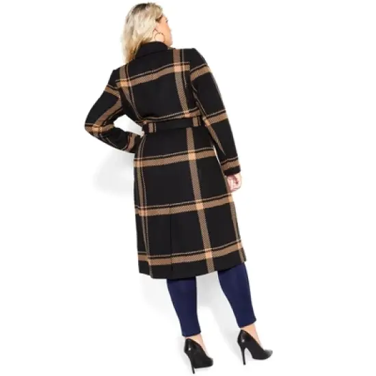 Women's Plus Size Checkmate Coat - caramel | CITY CHIC image {1}