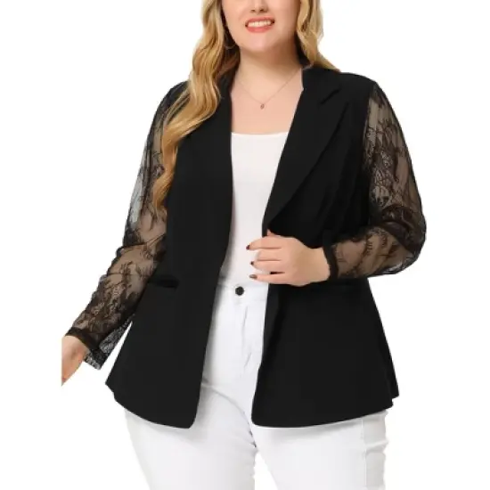 Agnes Orinda Women's Plus Size Work Flat Collar Notch Lapel Lace Front Blazers image {6}