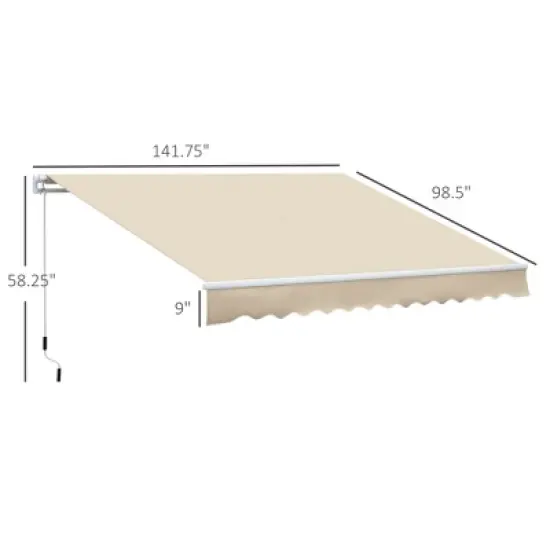 DSVIMOY Retractable Awning, 12'*8' Patio Awnings with Manual Crank Handle for Deck, Yard, Cream White, 141.75"*98.5"*58.25" image {2}