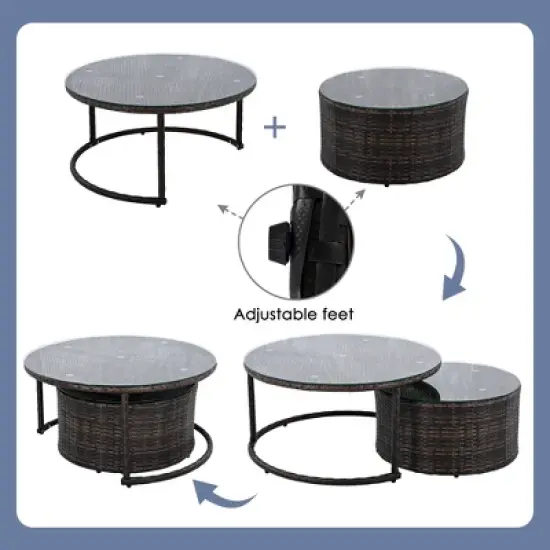 Whisen Modern Style Outdoor Half-moon Patio Sofa Set, 9-Pieces Round Sofa Set image {3}