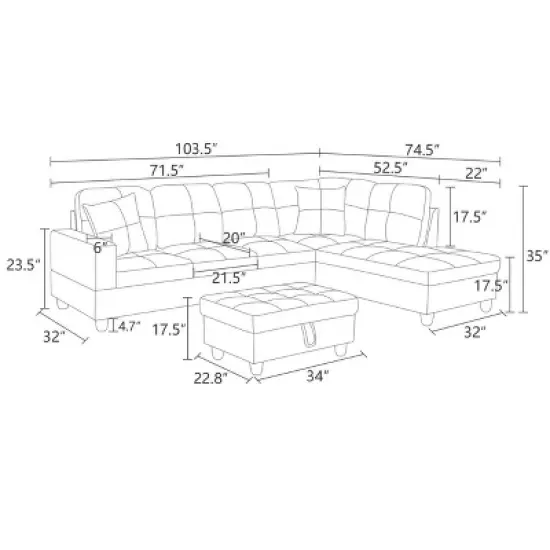 Elegant Red Semi-PU Leather Sectional Sofa - L-Shaped Design, Plush Cushions, Storage Ottoman, Modern Living Room Furniture image {5}