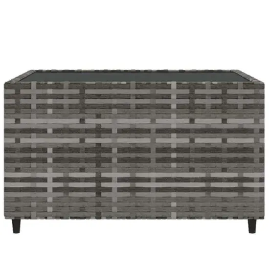 vidaXL 4 Piece Patio Lounge Set - Elegant Gray Poly Rattan with Cushions, Weather-Resistant, Sturdy Steel Frames, Tempered Glass Table, Modular Design image {7}