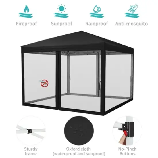 10 x 10 FT Pop Up Canopy, Party Tent with Mosquito Netting, Height Adjustable Instant Sun Shade, for Parties, Camping, Events image {2}