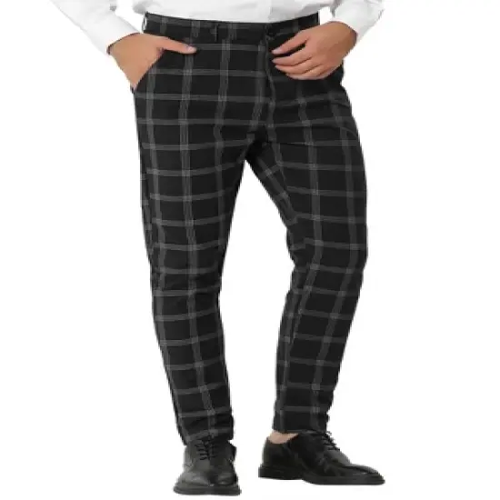 Lars Amadeus Men's Dress Plaid Slim Fit Flat Front Business Pencil Pants with Pockets image {6}