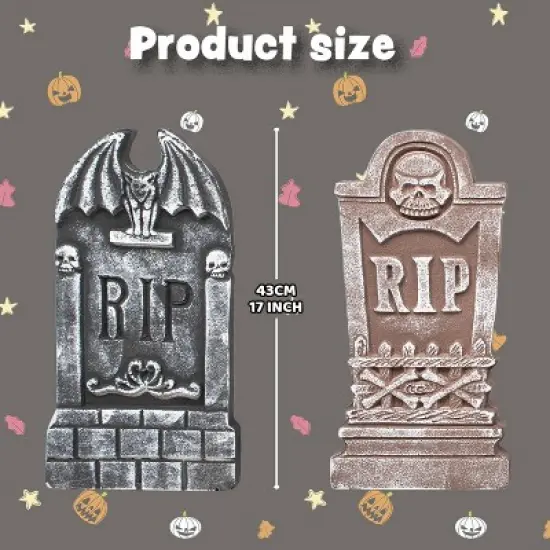 Joyfy 5pcs 17" Halloween Foam RIP Graveyard Tombstones with 12 Metal Stakes, Halloween Tombstones Cemetery Decorations for Haunted House Yard Lawn image {2}