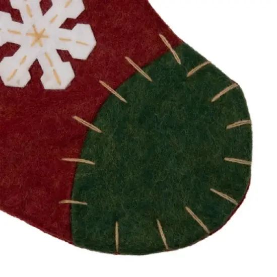 Northlight 20" Green and Red Snowflake Christmas Stocking with Blanket Stitching image {2}